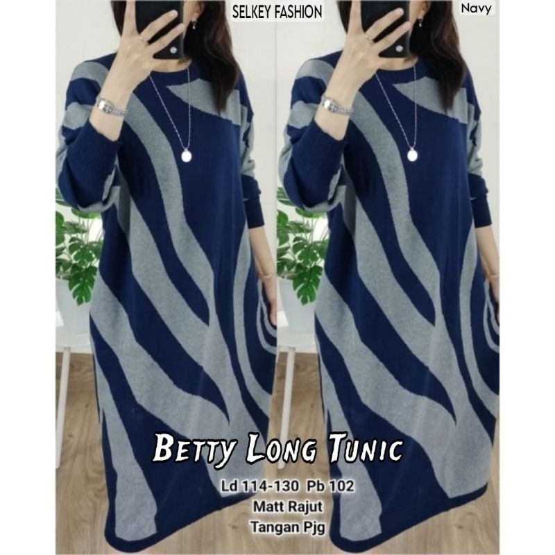 BETTY LONG TUNIK TERUSAN DRESS MIDI TUNIK JUMBO RAJUT PREMIUM LD 130 CM FIT XXXL