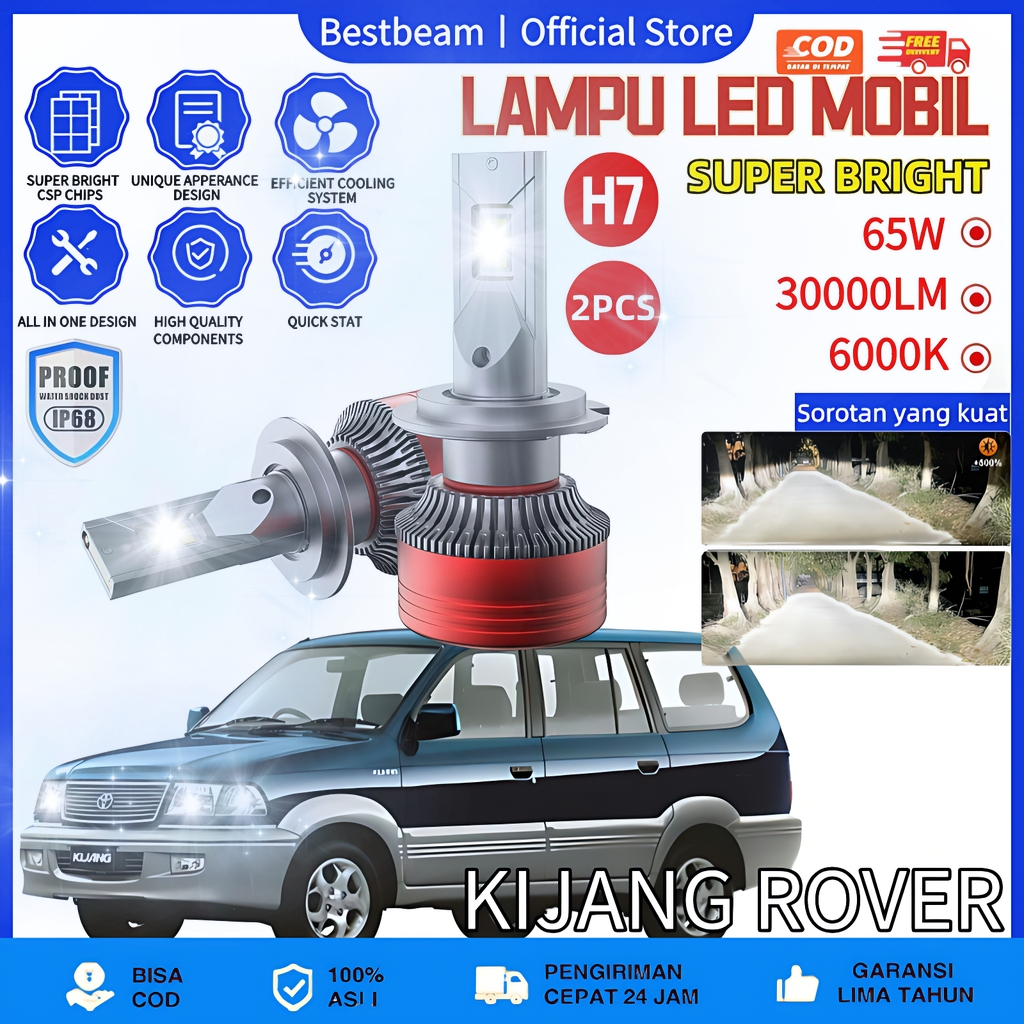 [Kijang Rover] LAMPU LED MOBIL H4 H11 H1 H7 9005 9006 9012 65 WATT 30000LM 6000K SEPASANG