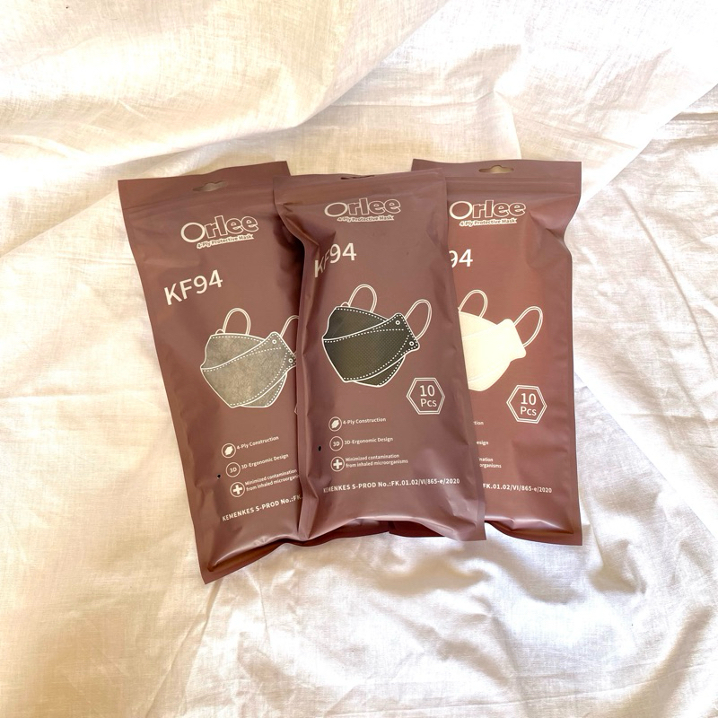ORLEE KF94 [10 PCS] HITAM, PUTIH, ABU-ABU