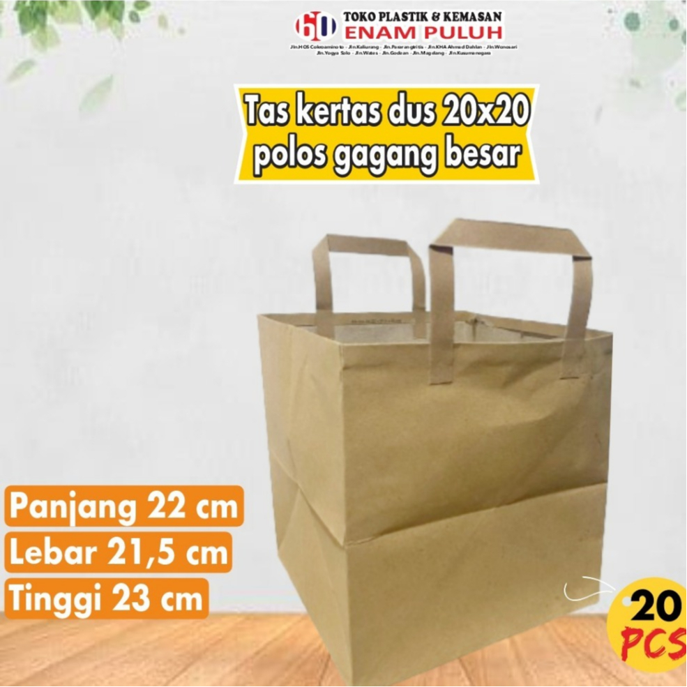 

Tas Kertas Dus 20x20 Polos Gagang Besar isi 20 pcs Paper Bag Dus 20x20 Polos Gagang Besar elegan hemat
