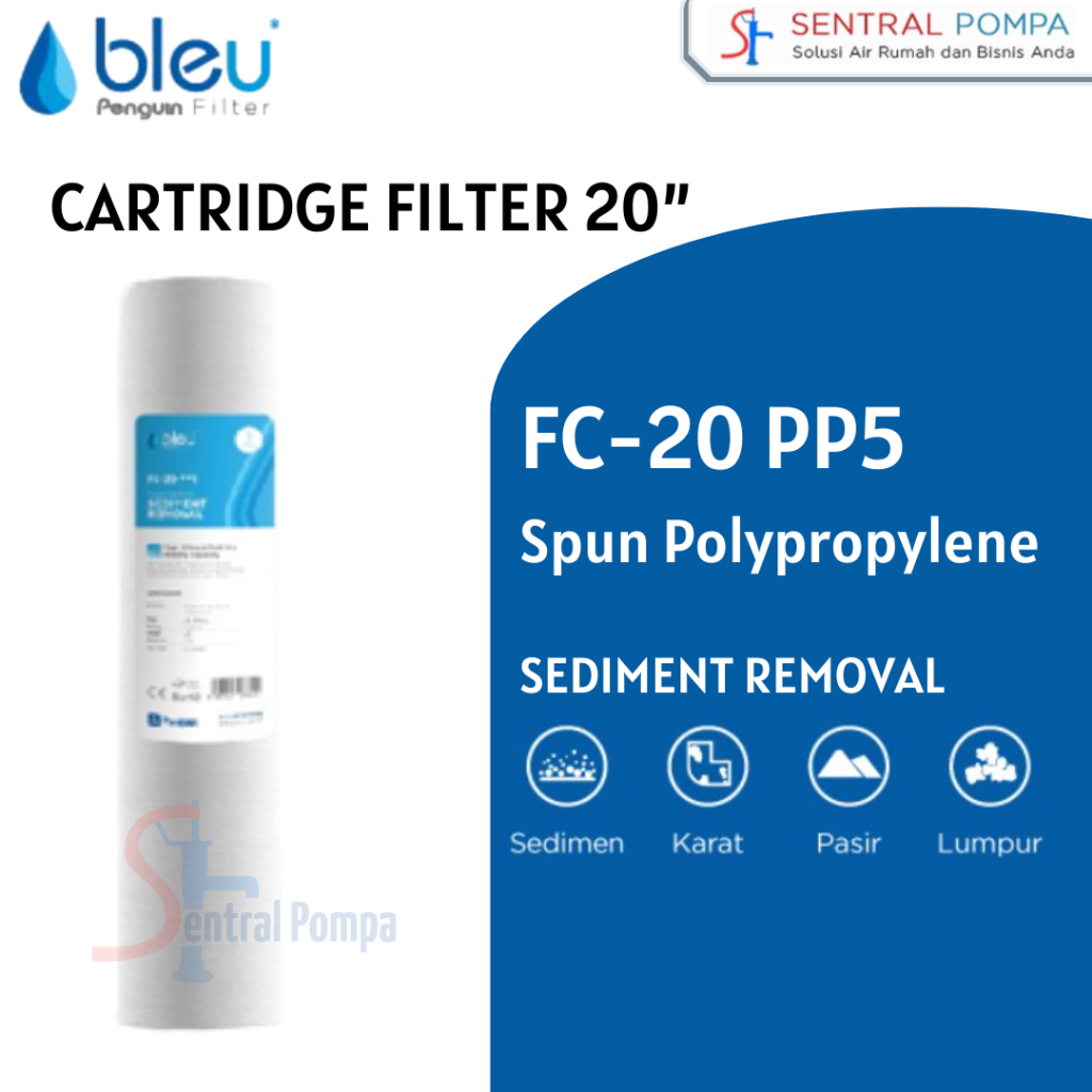 Cartridge Saringan Media Filter Air / Refill Penguin FC-20 PP 5 mikron sediment Catridge 20" | Sentr