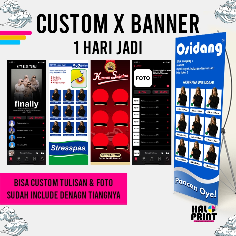 X BANNER + Stand SIDANG WISUDA FREE TEMPLATE DESAIN / include Tiang / STAND BANNER 60x160