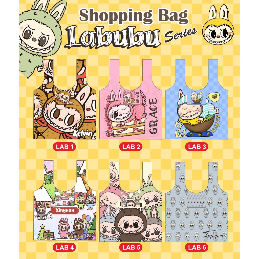 Shopping bag custom nama labubu series | tas belanja reusable (MIN ORDER 3)