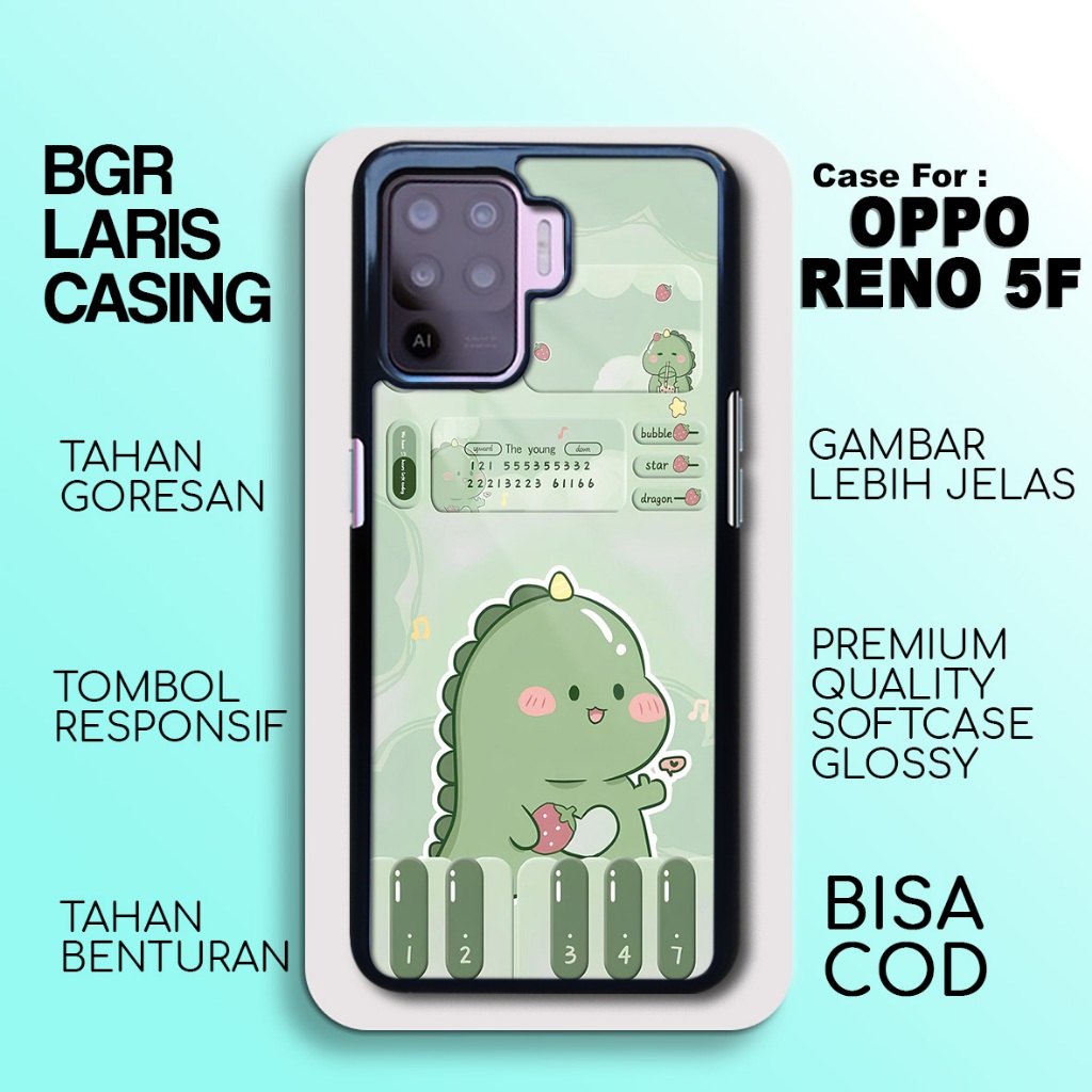 Case Oppo Reno 5F Terbaru Dino Cute Casing Oppo Reno 5F Hardcase Softcase Glossy Kesing Terlaris