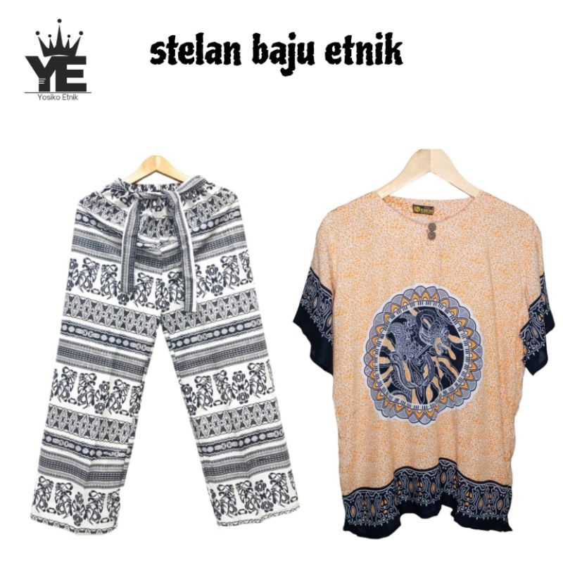setelan baju uje asmat bulat dan celana kulot asmat pria dan wanita