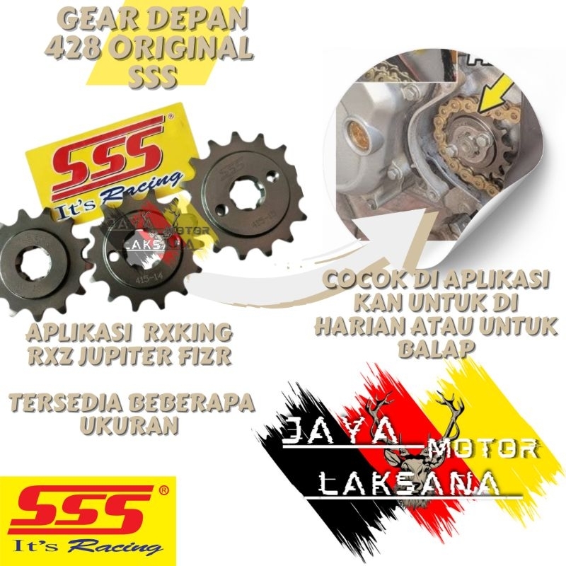 GEAR DEPAN ORIGINAL SSS 428 13 14 15 16 415 TRIPLE S UNTUK MOTOR YAMAHA RXZ RXKING JUPITER MX Z UNIV