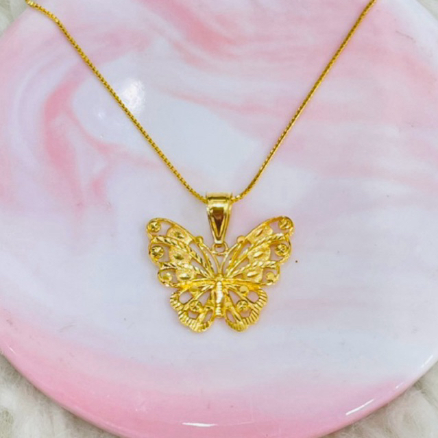 kalung alta with liontin kupu kupu kerawang elegant emas asli kadar 700