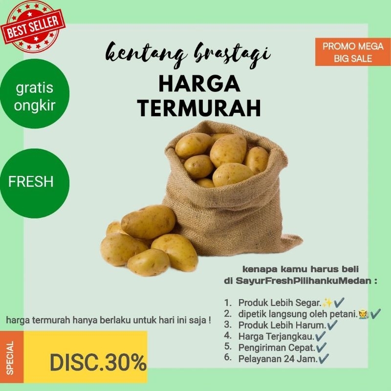 

kentang besar /kentang kuning Berastagi murah (dipanen langsung oleh petani) |siap kirim gratis ongkir