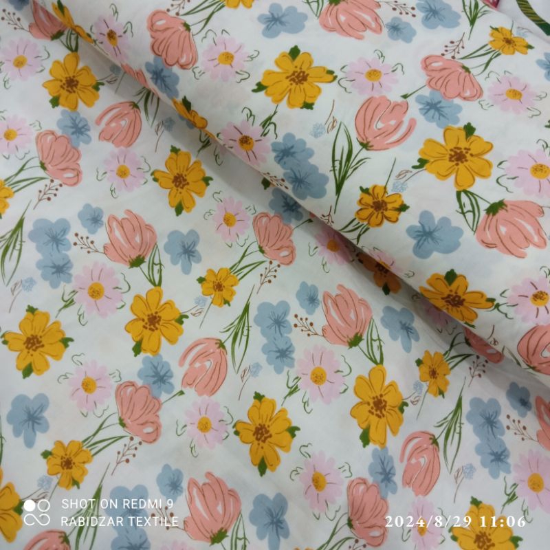 KAIN KATUN RAYON BUNGA KUNING BRU PREMIUM GARMENT