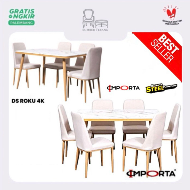 Meja Makan Marmer IMPORTA DS ROKU Meja Makan 4 kursi Minimalis Meja Restoran Dining Table Meja Makan