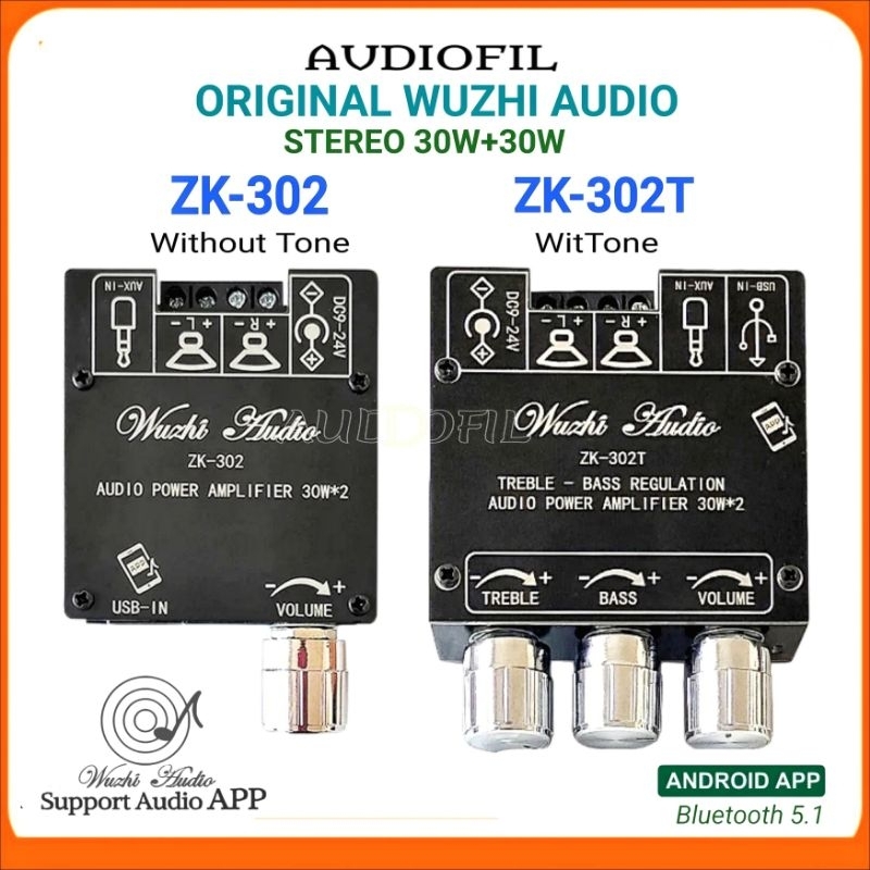 ZK-302/ ZK-302T Amplifier Class D Hifi 2.0 CH Bluetooth 5.1 30W+30W Original Wuzhi Audio