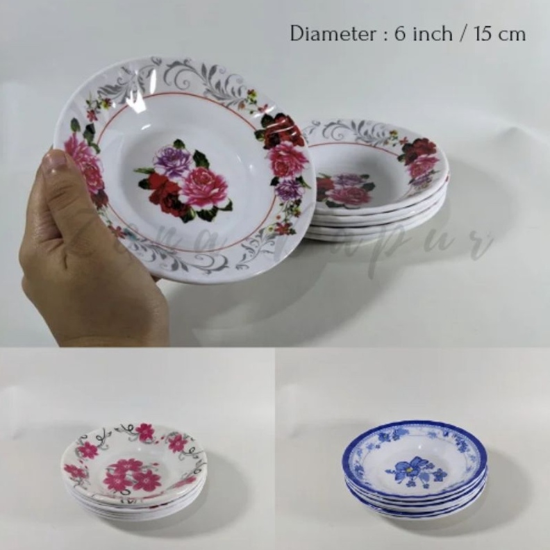 Promo Eksklusif 6 pcs  1 lusin  Piring Tatakan Gelas Melamine Motif Bunga 6 inch  15 cm Tatakan Gela