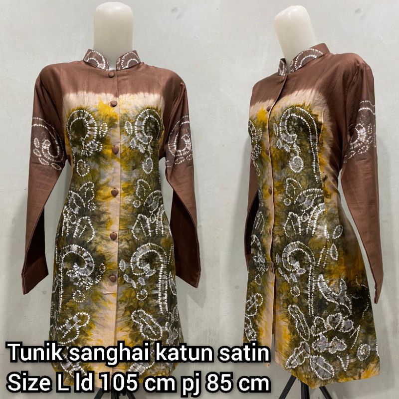sasirangan wanita STOK L tunik kerah sanghai
