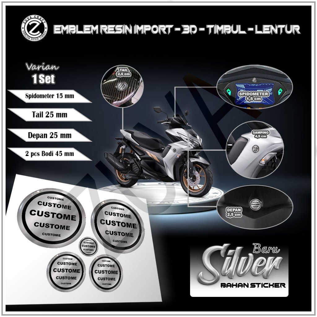 STIKER MOTOR SILVER 1 SET STIKER MOTOR LOGO CUSTOM SUKA SUKA STIKER NMAX STIKER AEROX