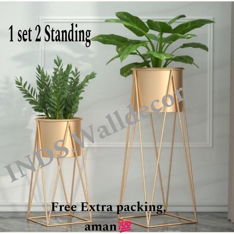 [gmtrc]- Standing Pot Bunga Besi 1 set Murah Hitam Putih Gold / Standing Pot Bunga Besi