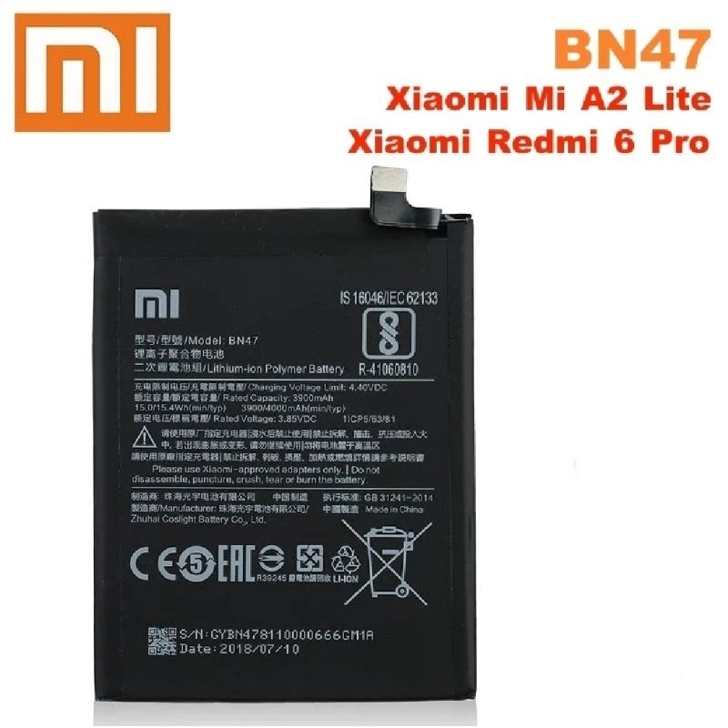 Batre Baterai XIAOMI REDMI 6 PRO ORIGINAL 100% BN47 - Battery Batrei Batere Batrai Tanam HP Xiao Mi 
