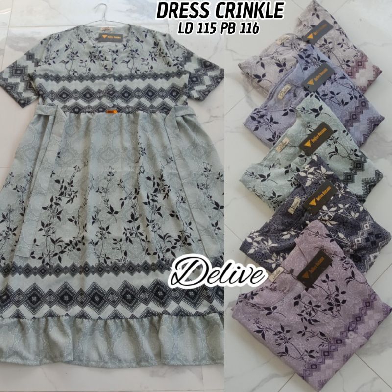 Dress crinkle motif bunga etnik//Dress Crinkle lengan pendek//homey dress crinkle