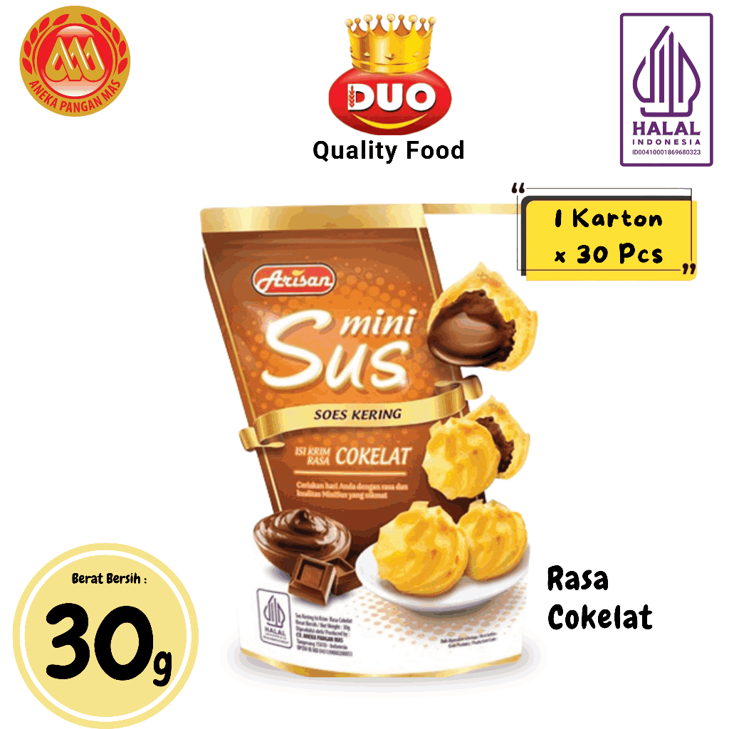 

DUO Arisan mini sus kue sus kering isi krim cokelat (1 Karton x 30 Pcs) - netto 30gr snack cemilan anak murah