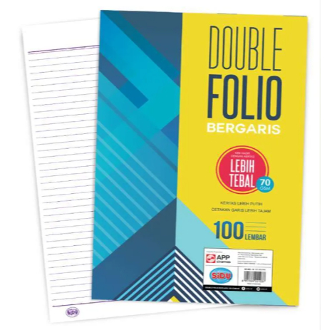 SIDU KERTAS DOUBLE FOLIO GARIS (1 PCK) 70 GSM 100LBR / KERTAS BERGARIS SIDU