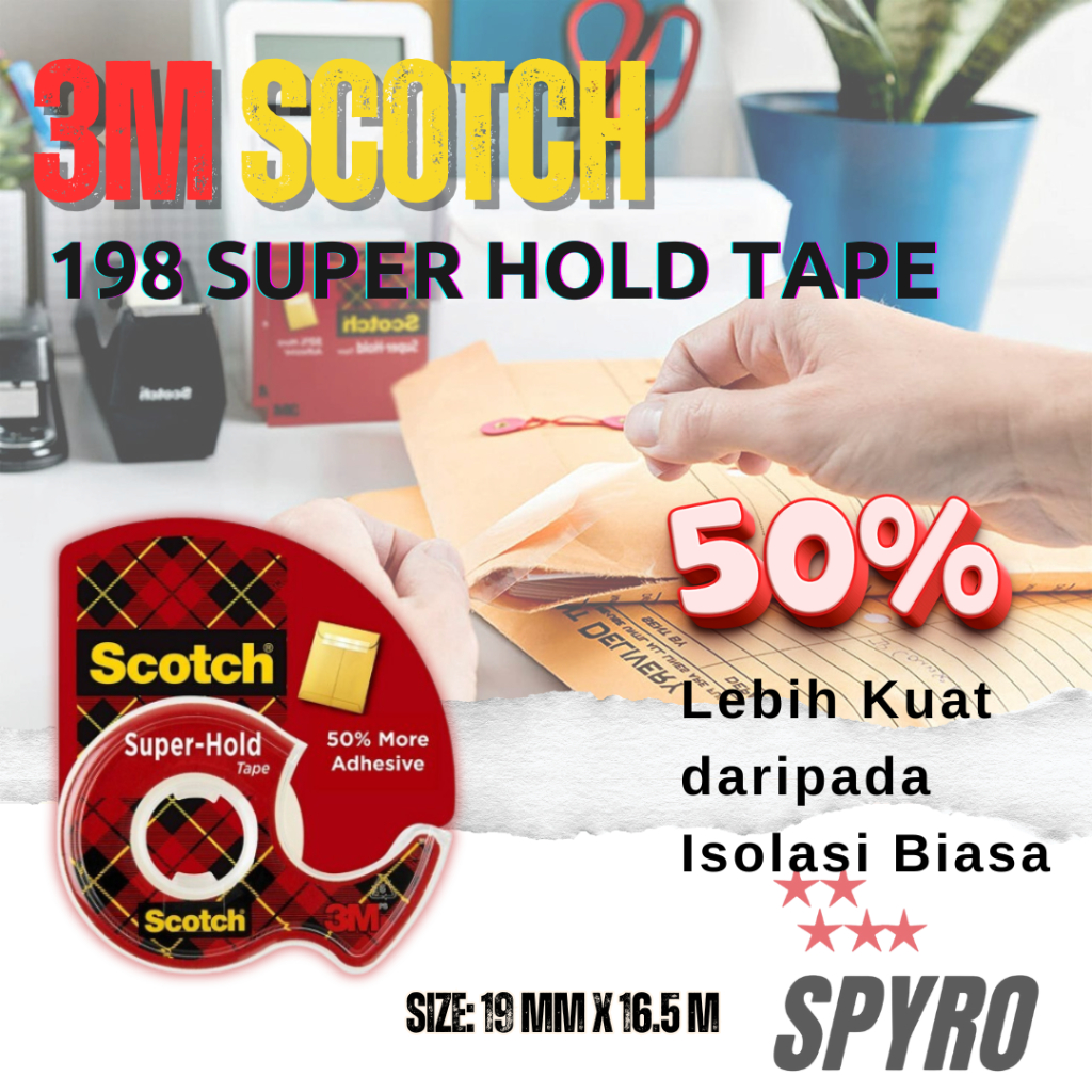 

3M Scotch 198 Super Hold Tape Isolasi Dengan Dispenser Selotip Bening