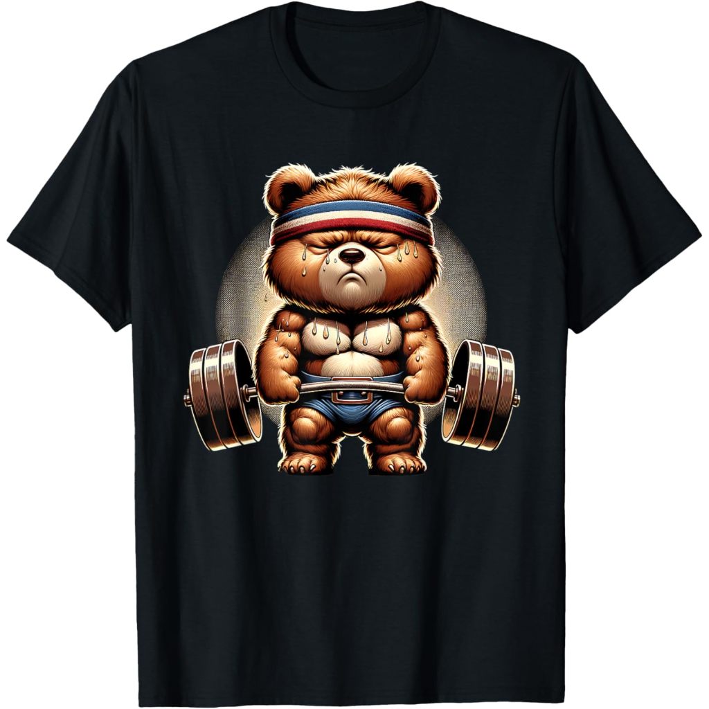 Baju Kaos Olahraga Bear Weight Lifting Bodybuilding Workout Gym Bear Lifting T-Shirt