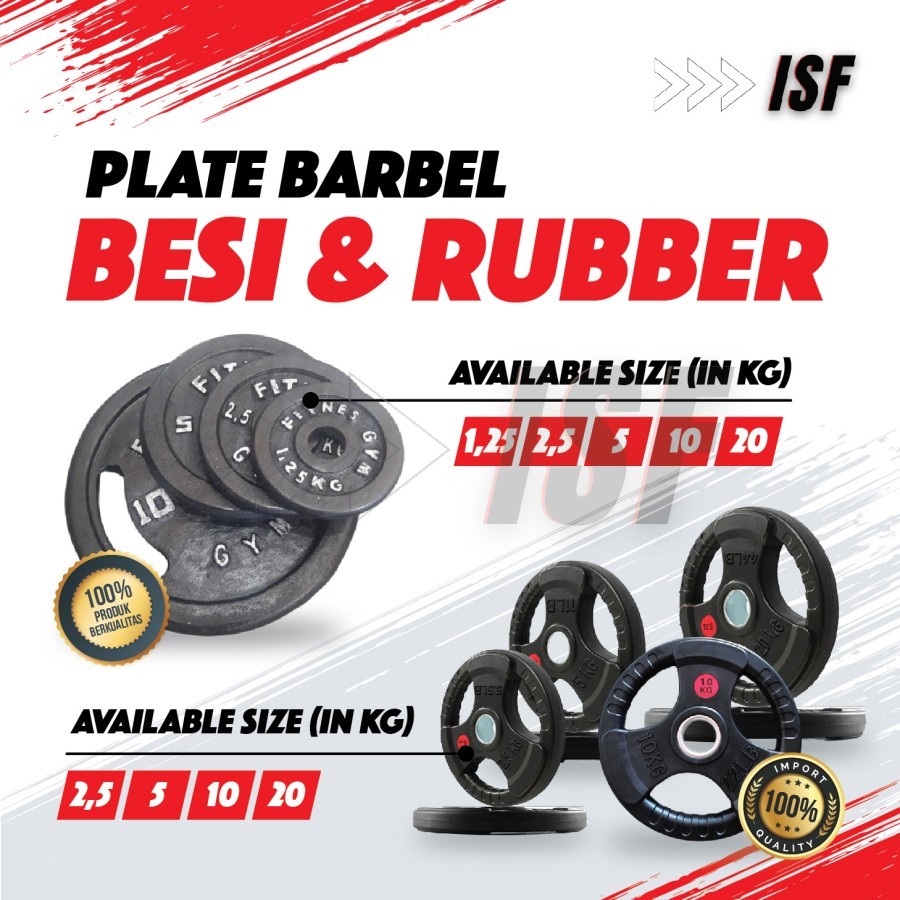 Piringan Plate Beban Barbell Dumbell Besi Karet 1,25kg 2,5kg 5kg 10kg 20kg Diameter 3cm 5cm Plate Ba