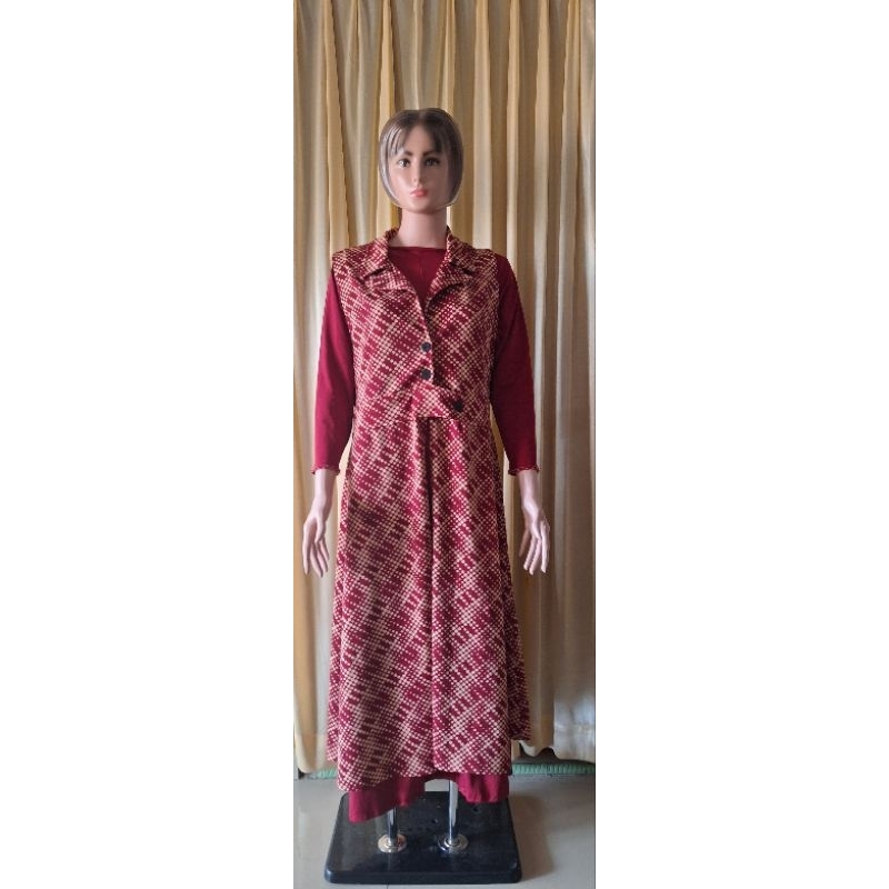Set Gamis merah Maroon lengan panjang/inner outer