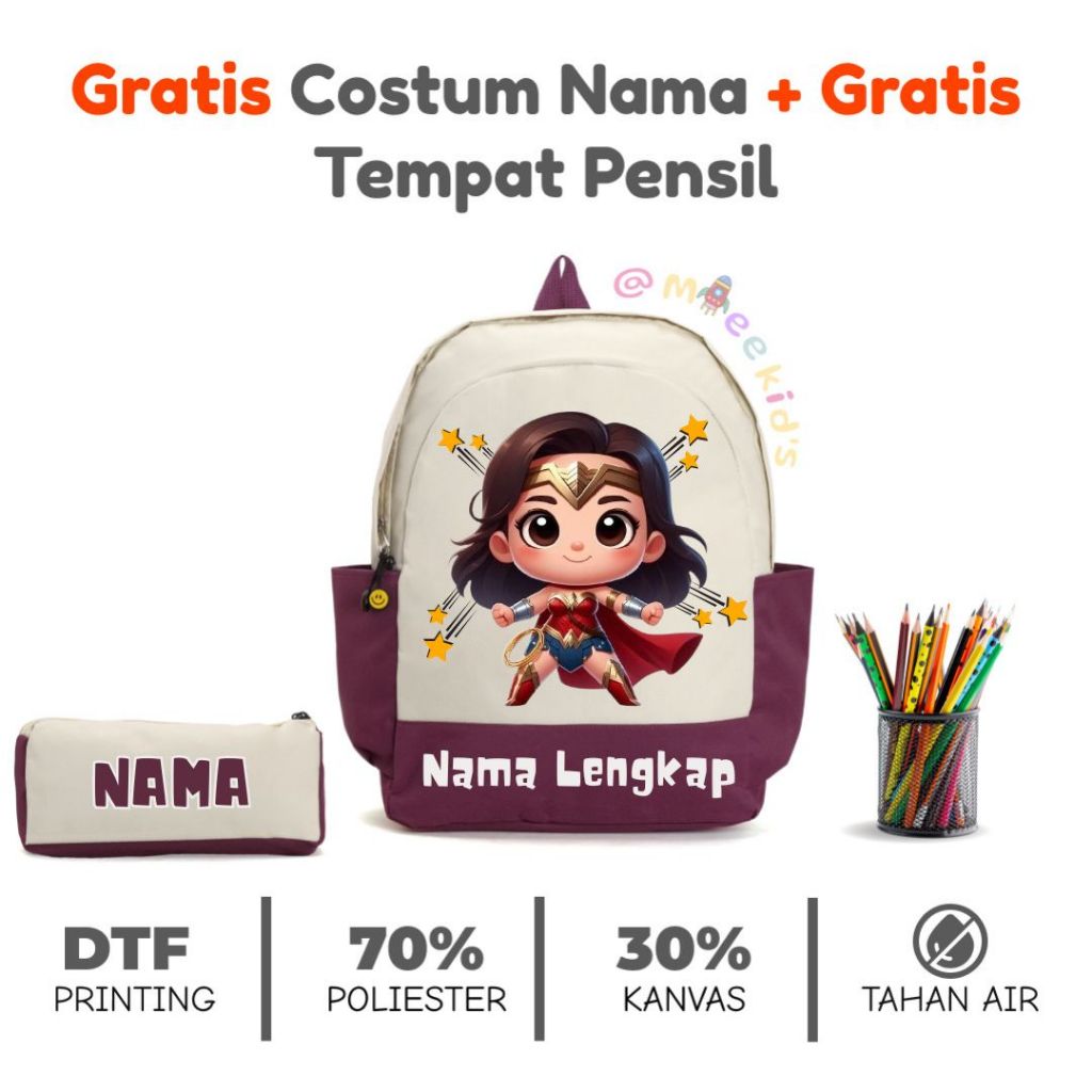 Mieekid's - Tas Ransel Sekolah Anak Perempuan Karakter Superhero KEREN WonderWoman
