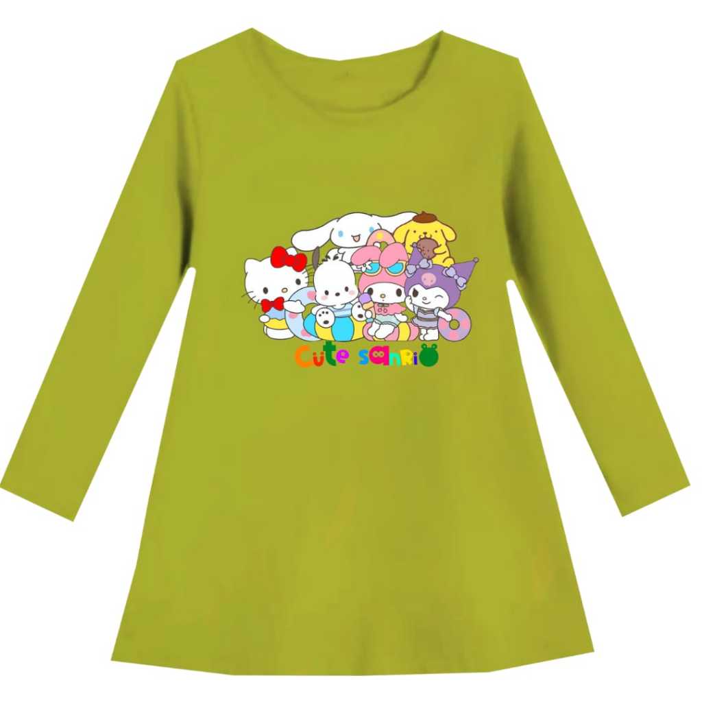 Dress Tunik OLA FASHION Motif Gambar Kartun SANRIO KUROMI Lengan Panjang Oblong  Anak Perempuan Atas