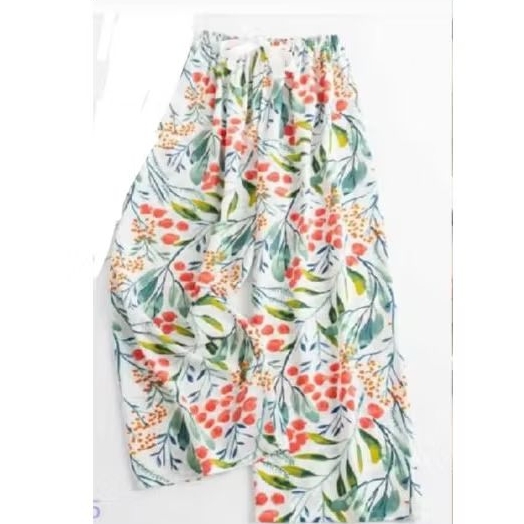 CELANA PANJANG KULOT/CELANA PANJANG RAYON PREMIUM/MOTIF BUNGA DGN PITA