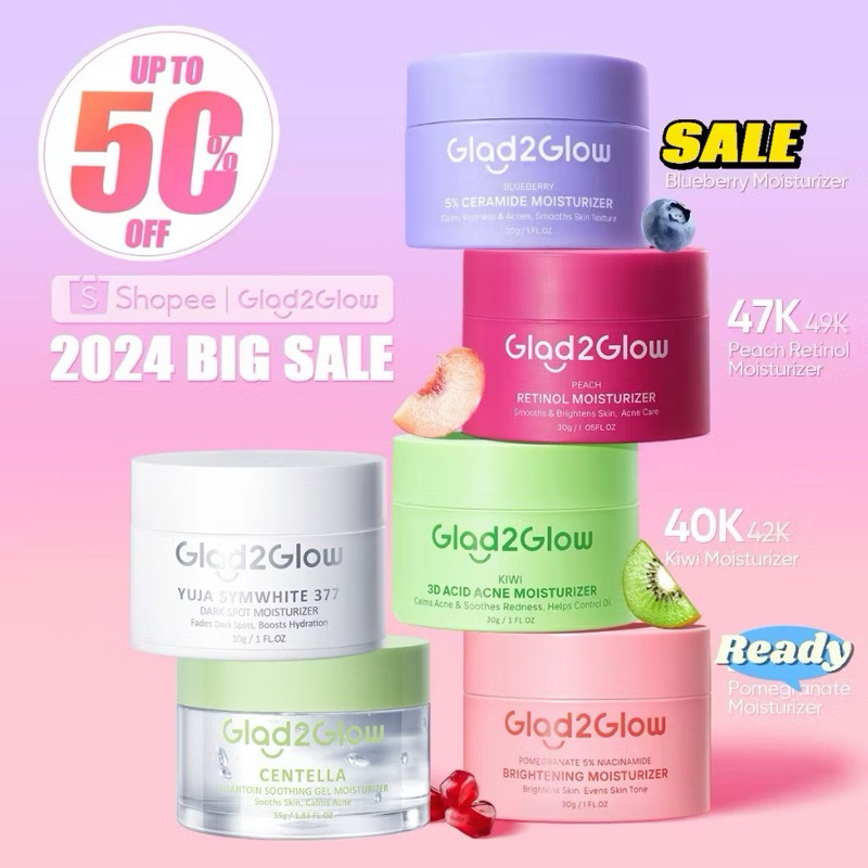 Glad2glow Sunscreen | glad2glow moisturizer | glad2glow clay stick mugwort | glad2glow fash wash