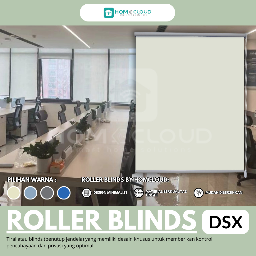 Roller Blinds DSX Otomatis - Tirai Gulung - Tirai Elektrik - Tirai Jendela - Gorden Kantor