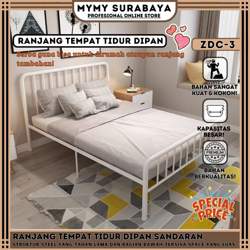 MYMY.SURABAYA Ranjang Besi Minimalis Ranjang Lipat Dipan Tempat Tidur Sandaran Ranjang Kasur Besi Mi