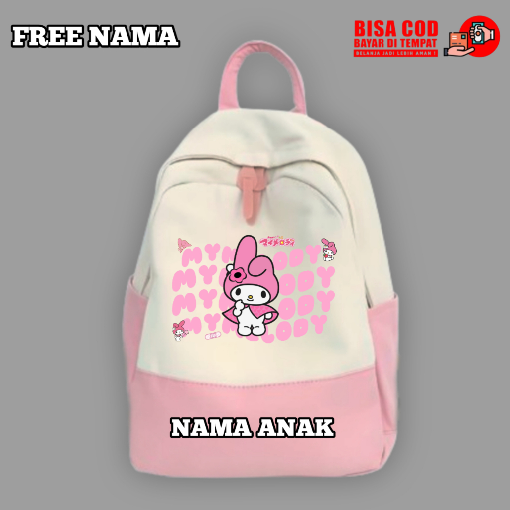 (FREE NAMA) Tas Backpack Ransel Anak Sekolah Cewek TK-SD Motif Karakter MY Melody