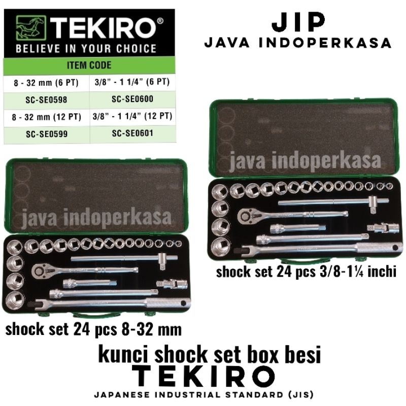 TEKIRO kunci shock set 24 ukuran 3/8 - 1 1/4  inchi 1/2" Dr box besi / TEKIRO kunci shock set 24 pcs