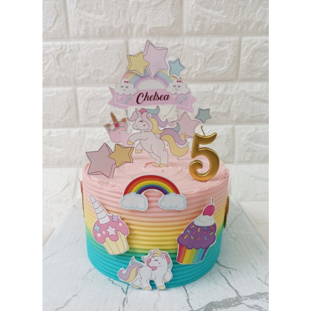 Topper UNICORN / Hiasan Kue Ulang Tahun Anak Lucu / Bisa Custom Nama / Topper Murah