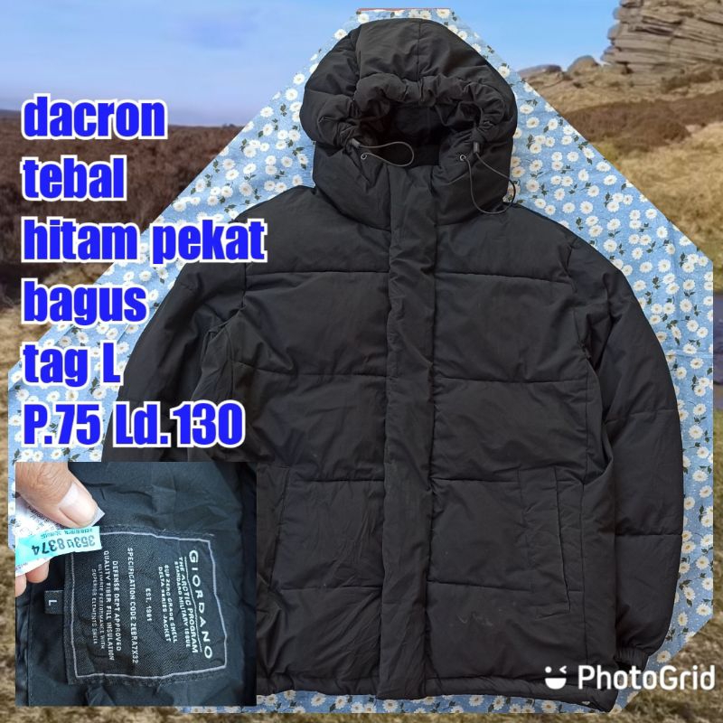 jaket gunung outdoor dacron puffer gelembung tebal hitam Giordano L