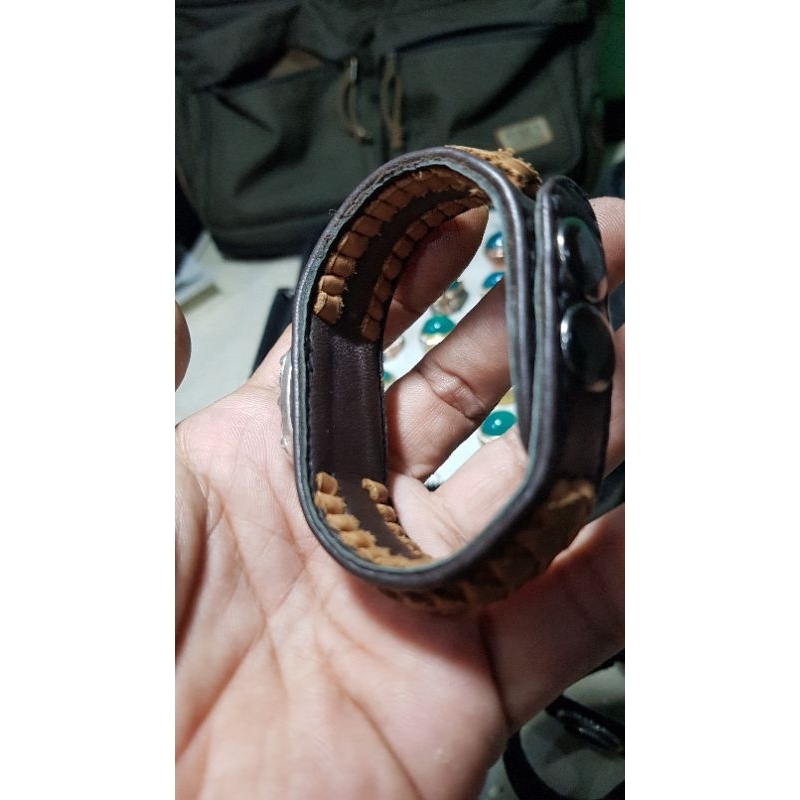 bacan gelang kulit kombinasi perak