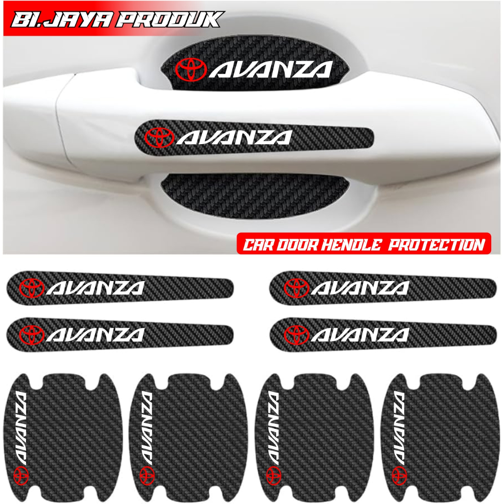 8 PCS Sticker Carbon 3D Pelindung Gagang Pintu Mobil AVANZA Sticker Carbon Pengaman Handle Pintu Mob