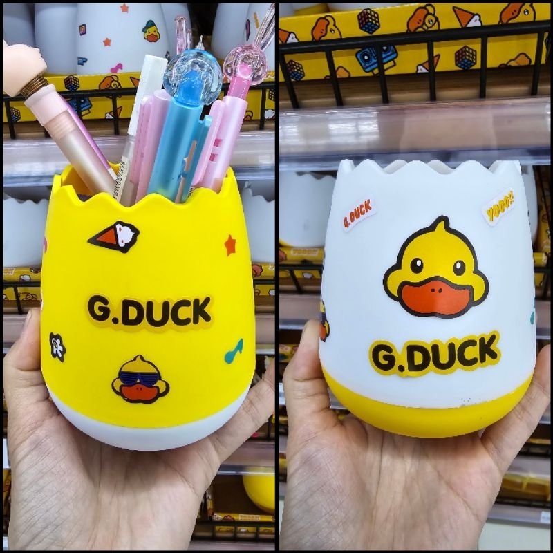 

(G.DUCK Koleksi) Kotak Penyimpanan Tempat Pensil Bentuk Telur Bebek Gratis Sticker / Kotak Pensil Multifungsi Warna Kuning Putih