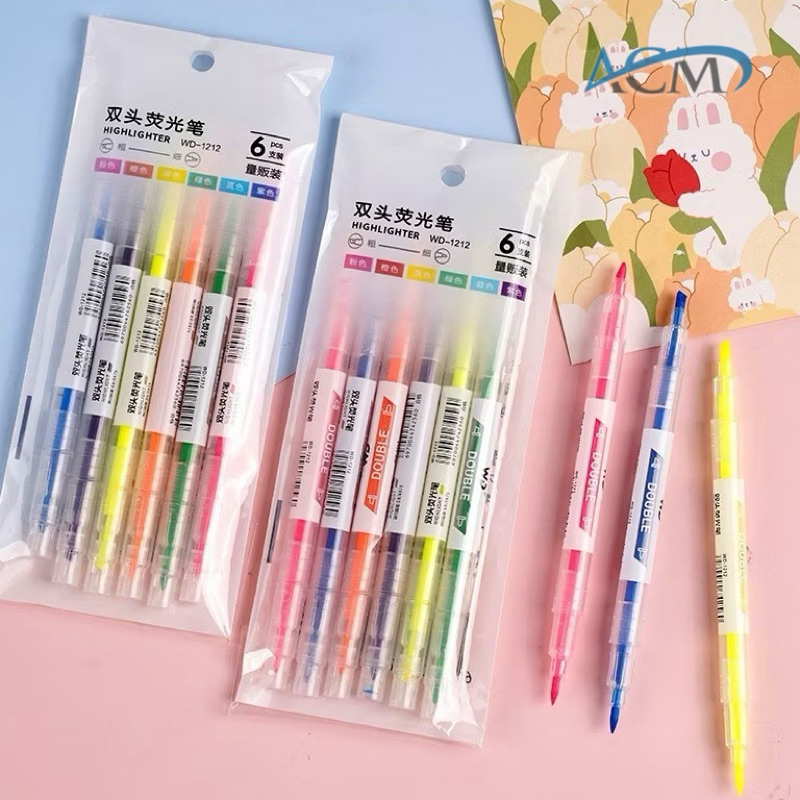

[ ARNIASTIK ] Stabilo Set Highlighter Dua Sisi Warna isi 6Pcs Pen 2 sisi Diary Marker Stationery Lucu Unik Penanda Buku Warna Warni Pena Penanda Kepala Ganda 2 Arah