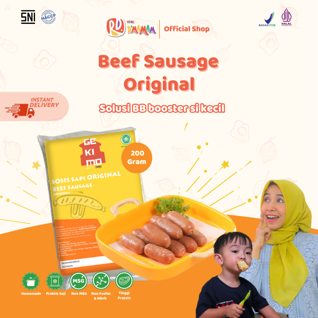 

D'MAMAM Beef Sausage Original 200g Gekimo Sosis Sapi Anak MPASI Homemade SNI BPOM HALAL Tanpa Telur