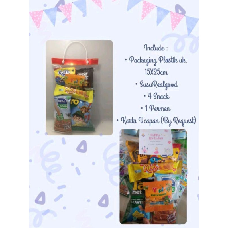 

(BELI 15 GRATIS 1 BERLAKU KELIPATAN) PAKET SNACK ULANG TAHUN ANAK/SNACK ULTAH ANAK/PAKET ULTAH/SOUVENIR ULTAH/KHITAN/ SUNAT/NATAL/LEBARAN