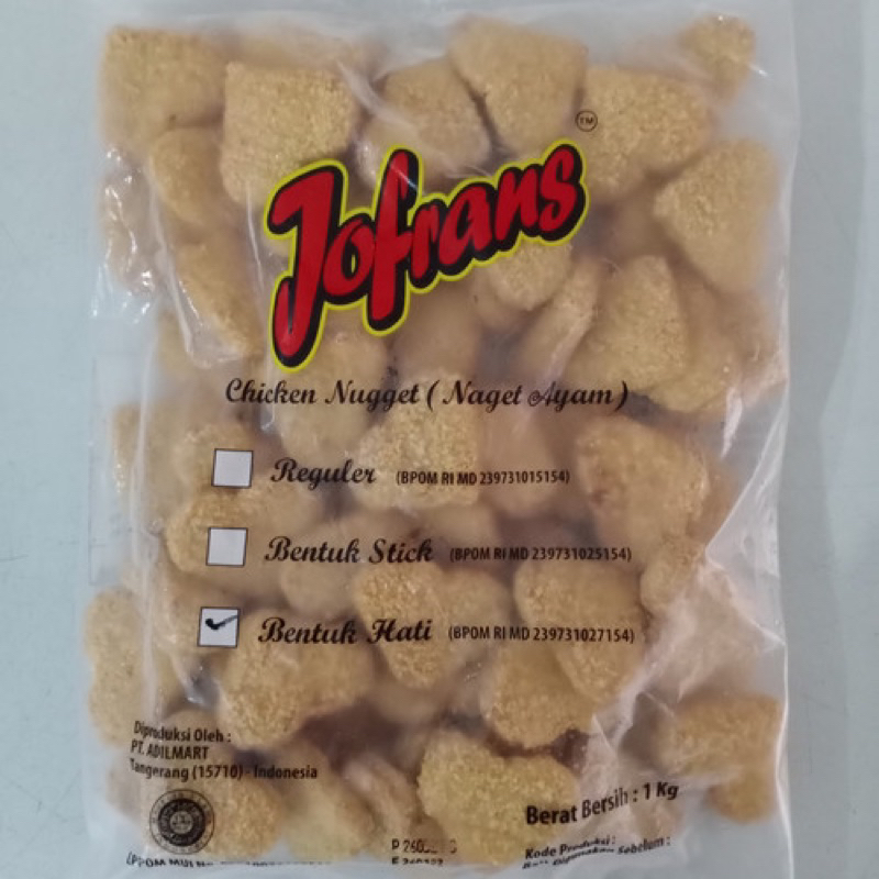 

Nugget Ayam Bentuk Hati Jofrans 1 kg