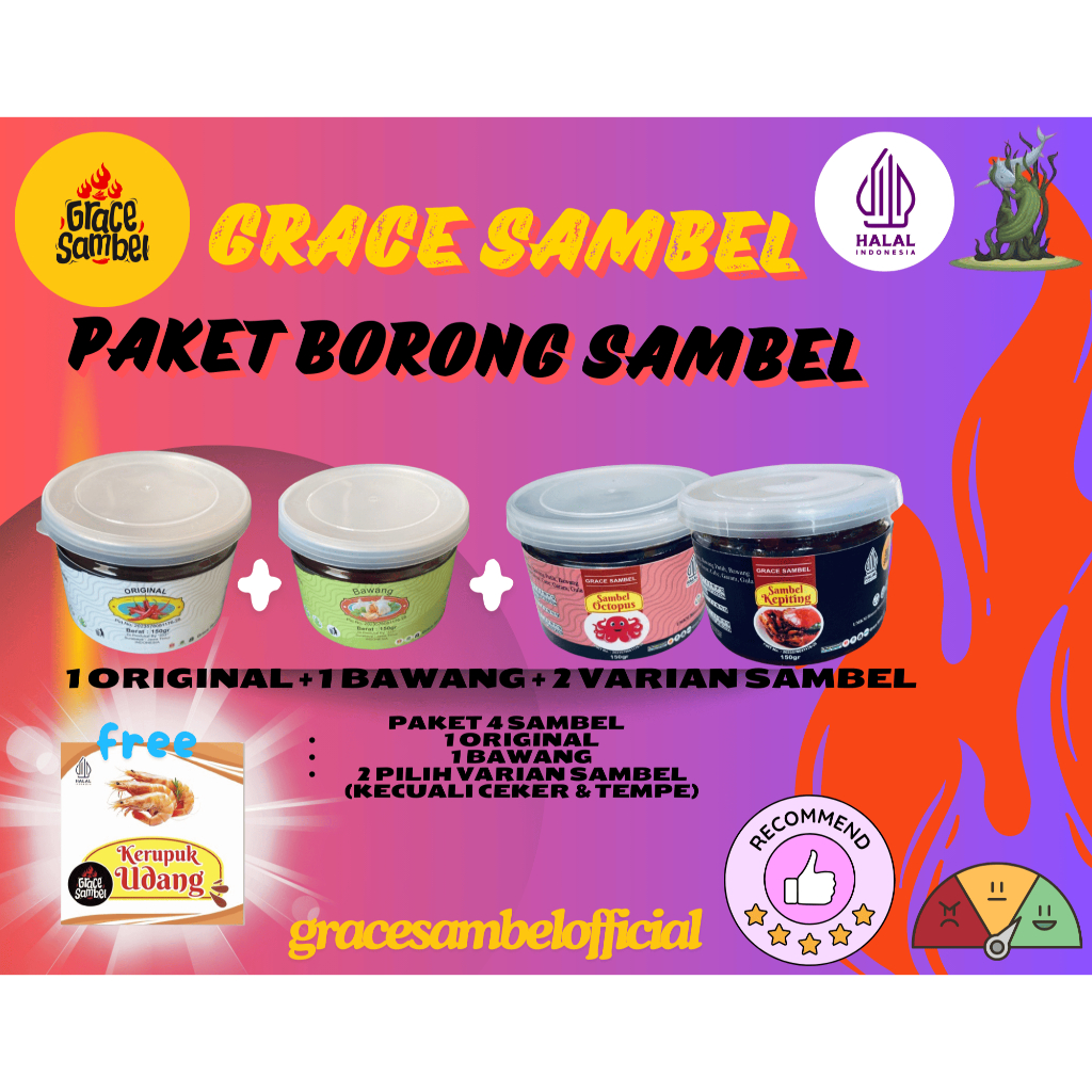 

PAKET 2 VARIAN SAMBEL + SAMBEL ORIGINAL + SAMBEL BAWANG (FREE TESTER KRUPUK UDANG GRACE)