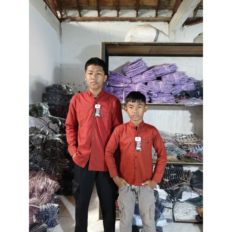 KEMEJA COUPLE AYAH & ANAK WARNA MERAH BATA KATUN SIGARET PREMIUM