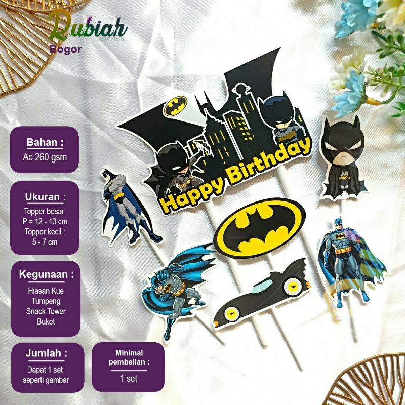 Cake Topper Karakter Batman 3 Happy Birthday 1 set / Hiasan Tusukan kue Tart ulang tahun anak