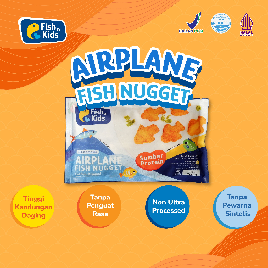 

Fish n Kids - Nugget Lele Bentuk Pesawat 200 gr Non MSG - Homemade Non UPF BPOM HALAL