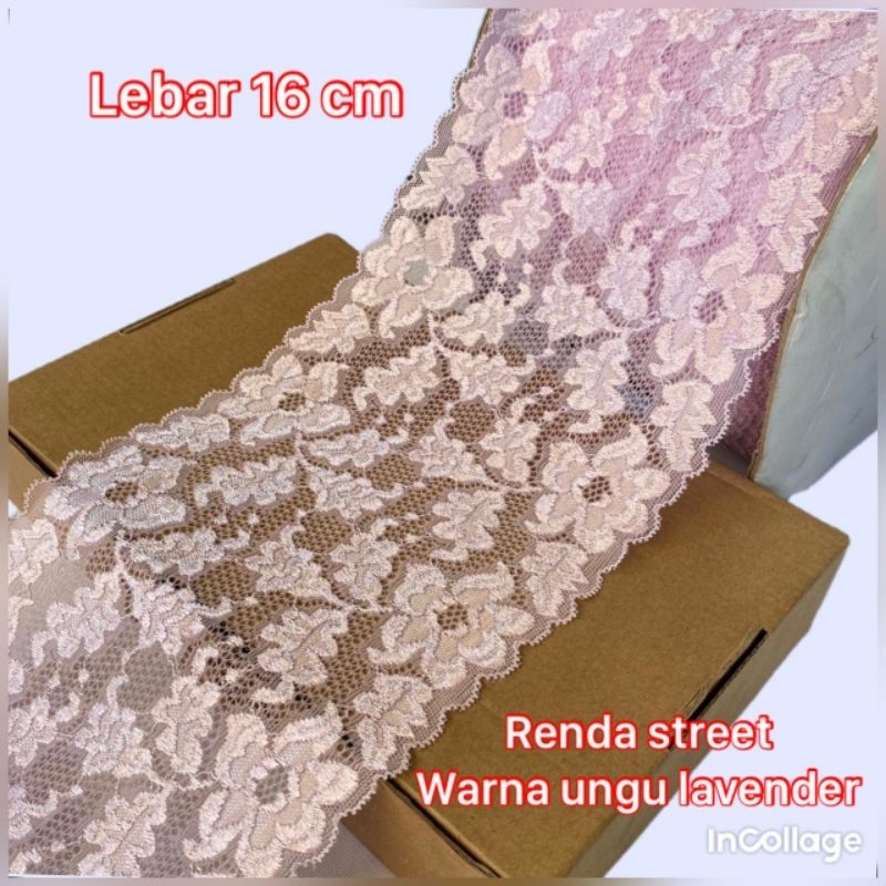 PER METER RENDA STRETCH WARNA UNGU LAVENDER LEBAR 16CM