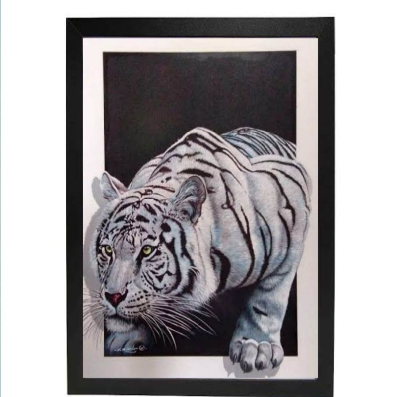 Poster cetak hiasan dinding gambar macan harimau putih 3D ukuran jumbo dekorasi kamar tidur ruang ta